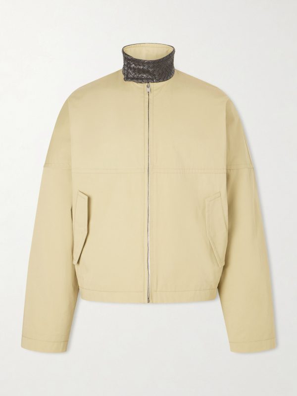 Intrecciato Leather-Trimmed Cotton-Gabardine Jacket Intrecciato Leather-Trimmed Cotton-Gabardine Jacket
