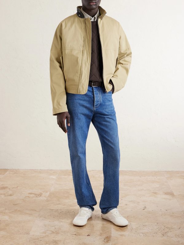Intrecciato Leather-Trimmed Cotton-Gabardine Jacket - OU Intrecciato Leather-Trimmed Cotton-Gabardine Jacket - OU