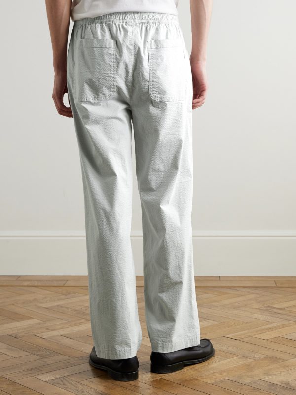 Straight-Pleated Cotton-Blend Seersucker Trousers - BK Straight-Pleated Cotton-Blend Seersucker Trousers - BK