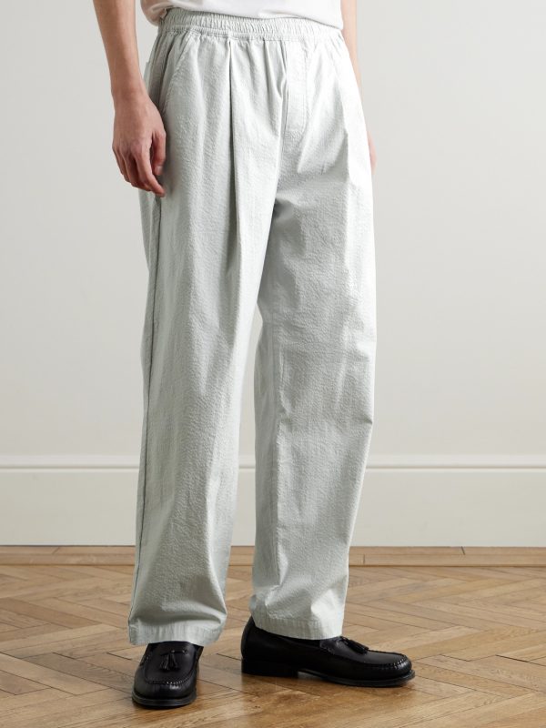 Straight-Pleated Cotton-Blend Seersucker Trousers - FR Straight-Pleated Cotton-Blend Seersucker Trousers - FR