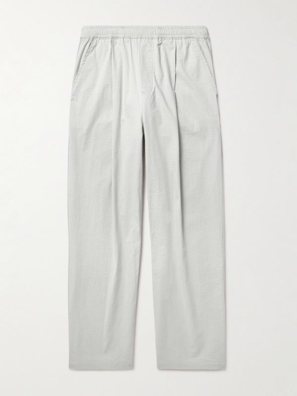 Straight-Pleated Cotton-Blend Seersucker Trousers Straight-Pleated Cotton-Blend Seersucker Trousers