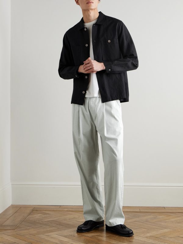 Straight-Pleated Cotton-Blend Seersucker Trousers - OU Straight-Pleated Cotton-Blend Seersucker Trousers - OU