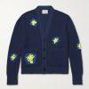 Embroidered Waffle-Knit Cardigan