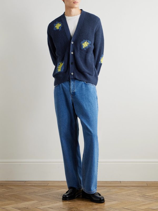 Embroidered Waffle-Knit Cardigan - OU