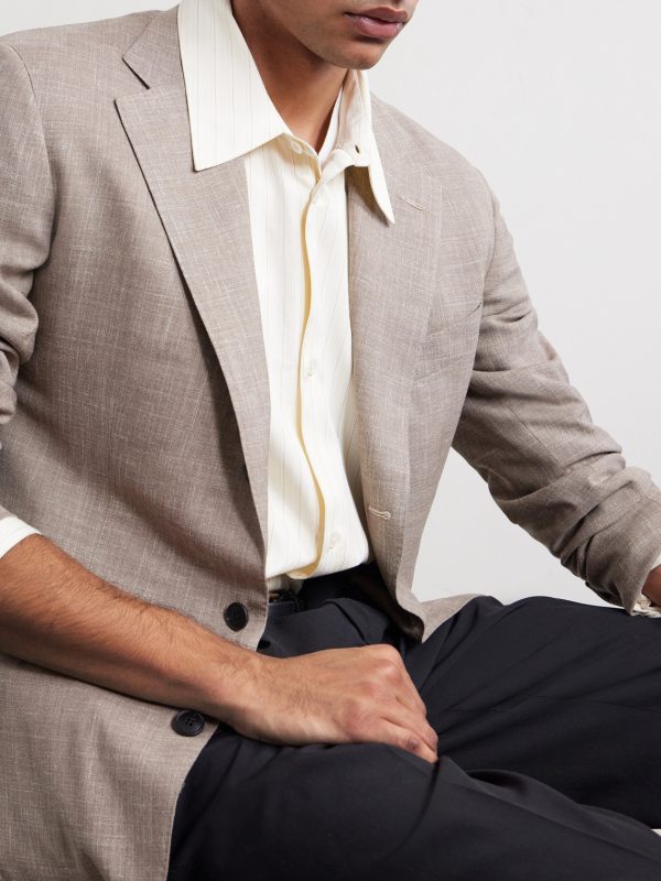 Slim-Fit Basketweave Wool, Silk and Linen-Blend Blazer - CU