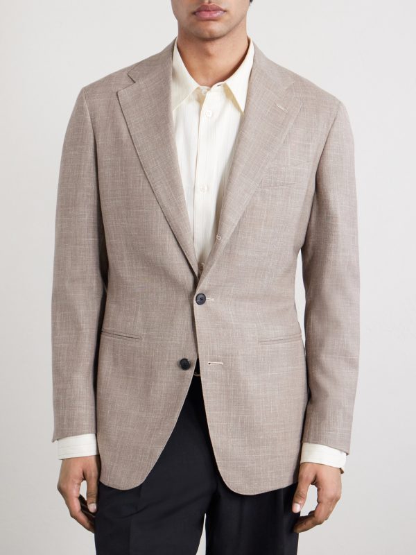 Slim-Fit Basketweave Wool, Silk and Linen-Blend Blazer - FR
