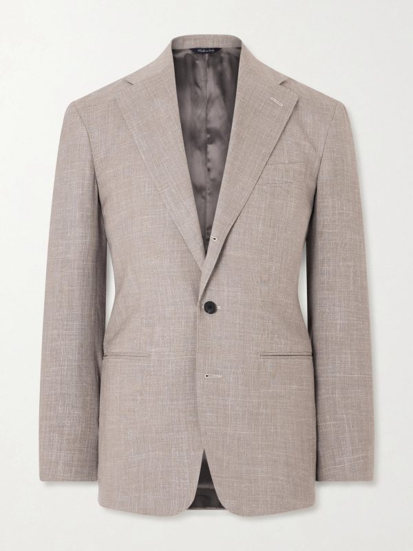 Slim-Fit Basketweave Wool, Silk and Linen-Blend Blazer