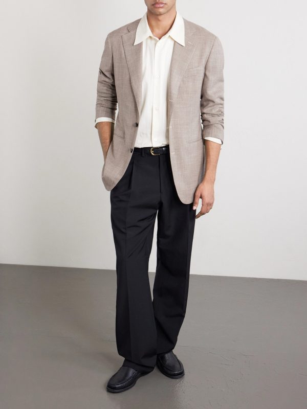 Slim-Fit Basketweave Wool, Silk and Linen-Blend Blazer - OU