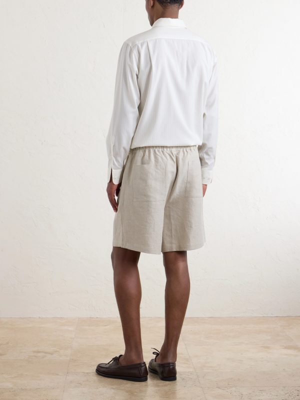 Straight-Leg Linen Drawstring Shorts - BK Straight-Leg Linen Drawstring Shorts - BK