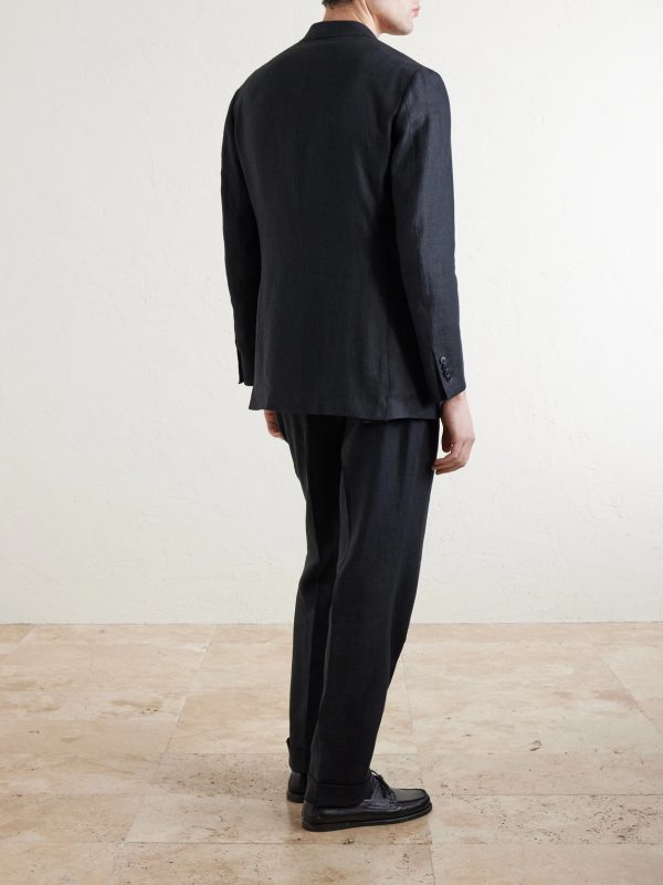 Linen Double-Breasted Suit Jacket - BK Linen Double-Breasted Suit Jacket - BK