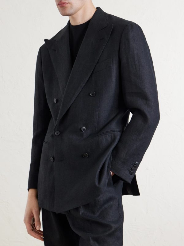 Linen Double-Breasted Suit Jacket - FR Linen Double-Breasted Suit Jacket - FR