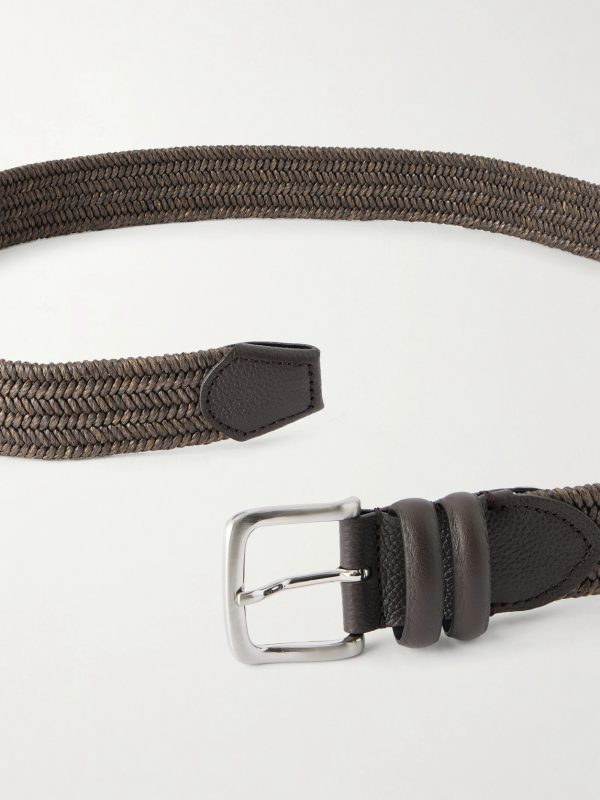 3.5cm Leather-Trimmed Woven Belt - E1