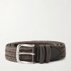3.5cm Leather-Trimmed Woven Belt