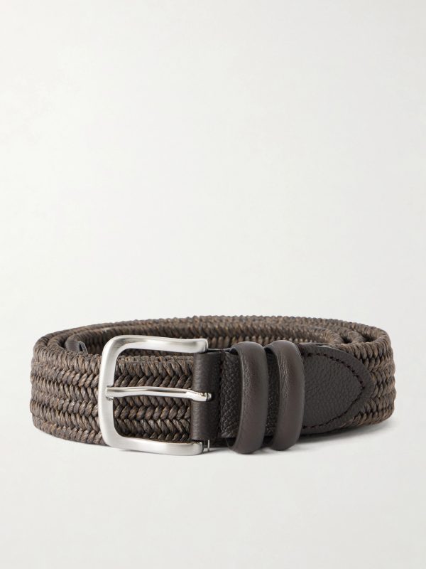 3.5cm Leather-Trimmed Woven Belt