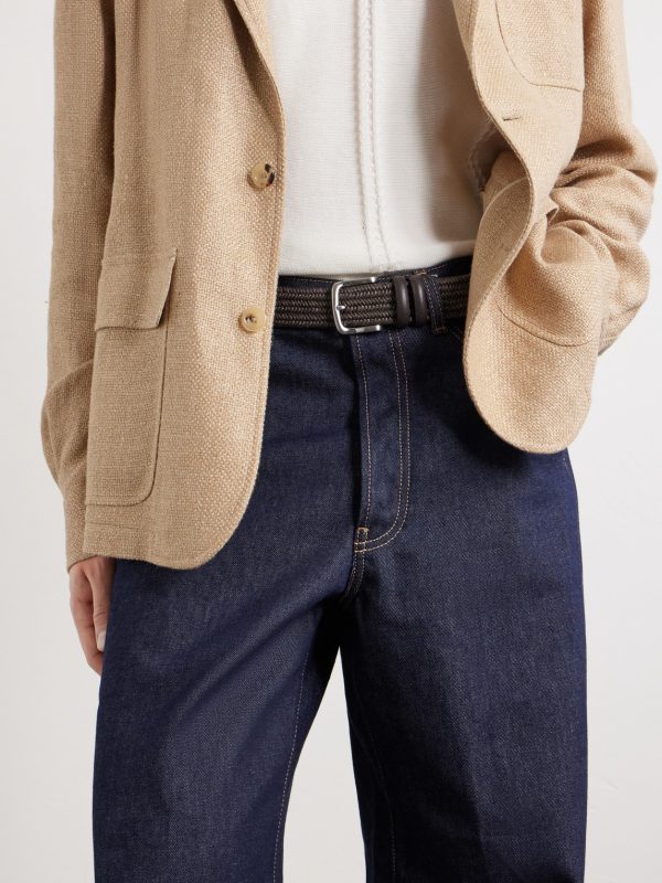 3.5cm Leather-Trimmed Woven Belt - OU