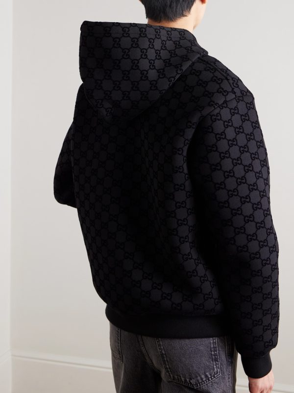 Logo-Flocked Jersey Zip-Up Hoodie - BK