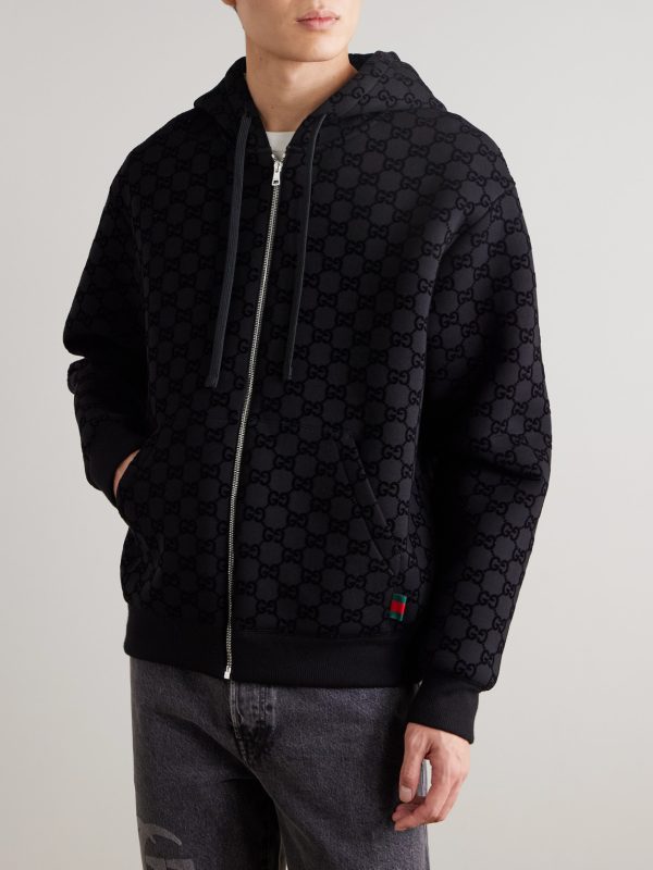 Logo-Flocked Jersey Zip-Up Hoodie - FR