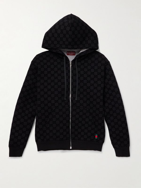 Logo-Flocked Jersey Zip-Up Hoodie
