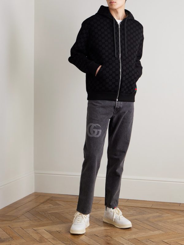 Logo-Flocked Jersey Zip-Up Hoodie - OU
