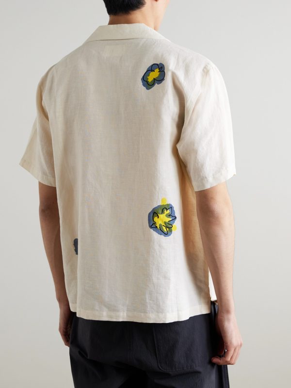 Camp-Collar Printed Embroidered Linen and Cotton-Blend Shirt - BK Camp-Collar Printed Embroidered Linen and Cotton-Blend Shirt - BK