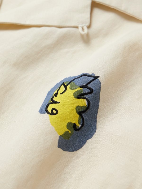 Camp-Collar Printed Embroidered Linen and Cotton-Blend Shirt - CU Camp-Collar Printed Embroidered Linen and Cotton-Blend Shirt - CU