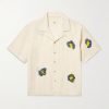 Camp-Collar Printed Embroidered Linen and Cotton-Blend Shirt Camp-Collar Printed Embroidered Linen and Cotton-Blend Shirt