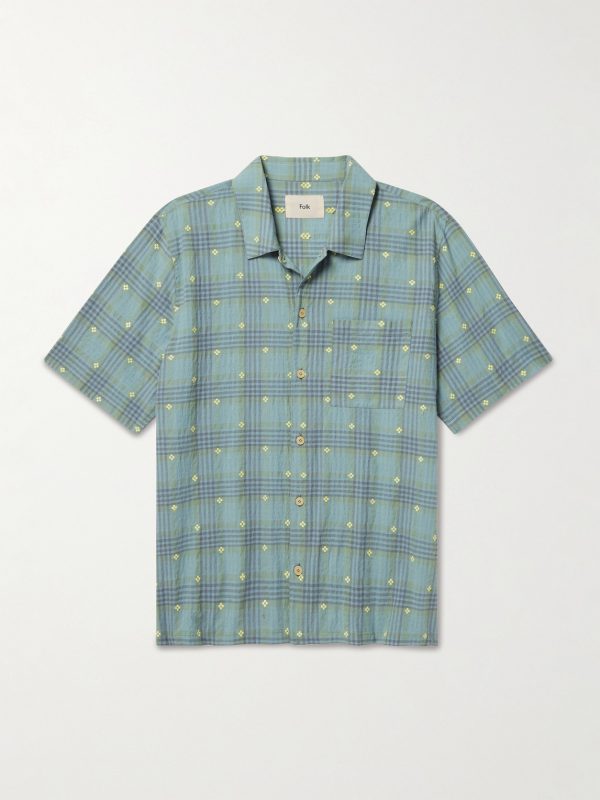 Gabe Embroidered Checked Linen and Cotton-Blend Shirt Gabe Embroidered Checked Linen and Cotton-Blend Shirt