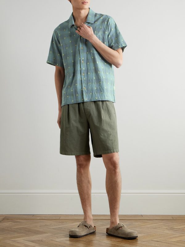 Gabe Embroidered Checked Linen and Cotton-Blend Shirt - OU Gabe Embroidered Checked Linen and Cotton-Blend Shirt - OU