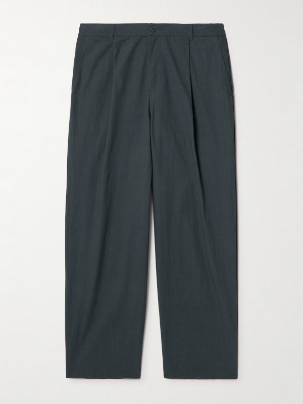 Straight-Leg Pleated Cotton Trousers Straight-Leg Pleated Cotton Trousers