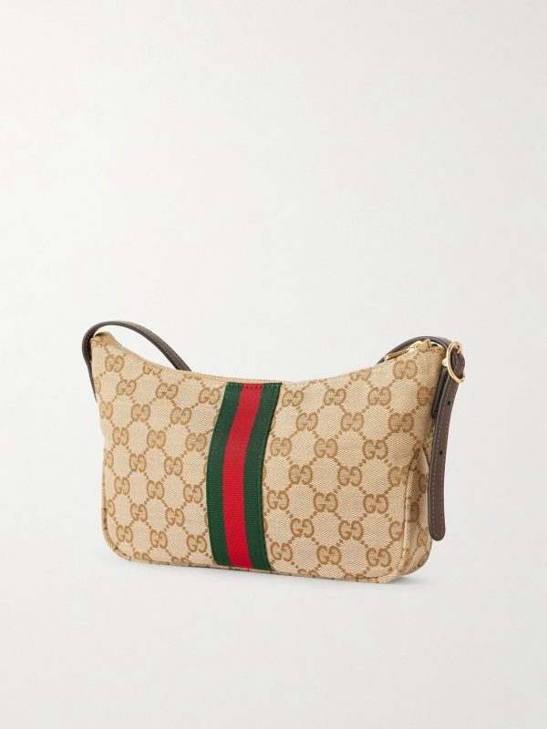 Lunetta Leather-Trimmed Monogrammed Canvas Shoulder Bag - BK