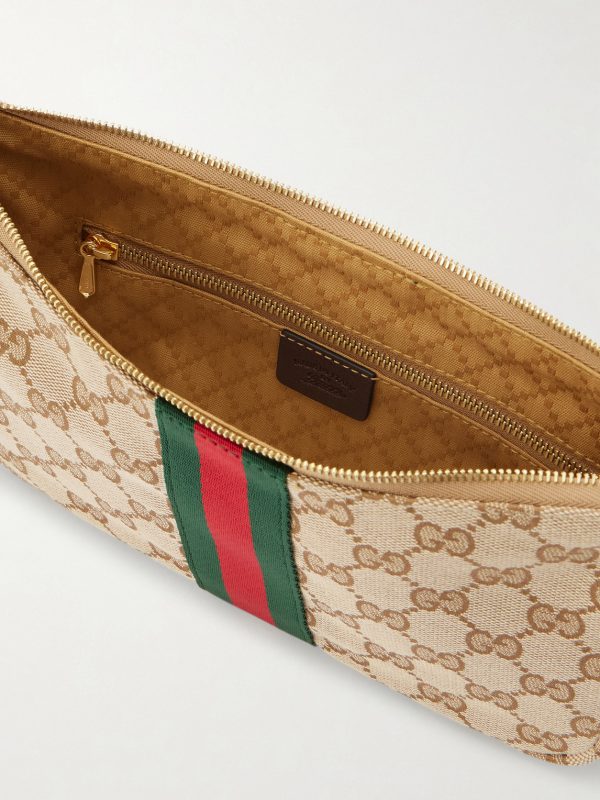 Lunetta Leather-Trimmed Monogrammed Canvas Shoulder Bag - E1