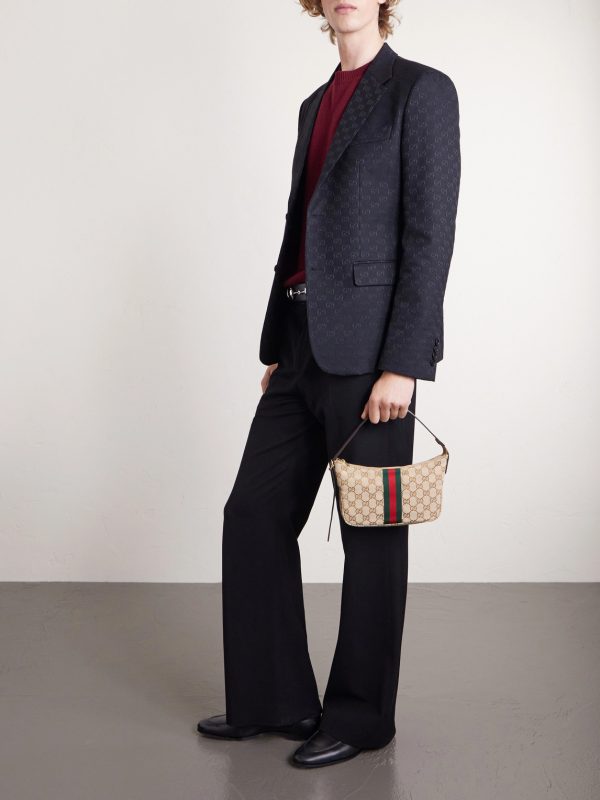 Lunetta Leather-Trimmed Monogrammed Canvas Shoulder Bag - E2