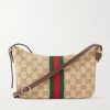 Lunetta Leather-Trimmed Monogrammed Canvas Shoulder Bag