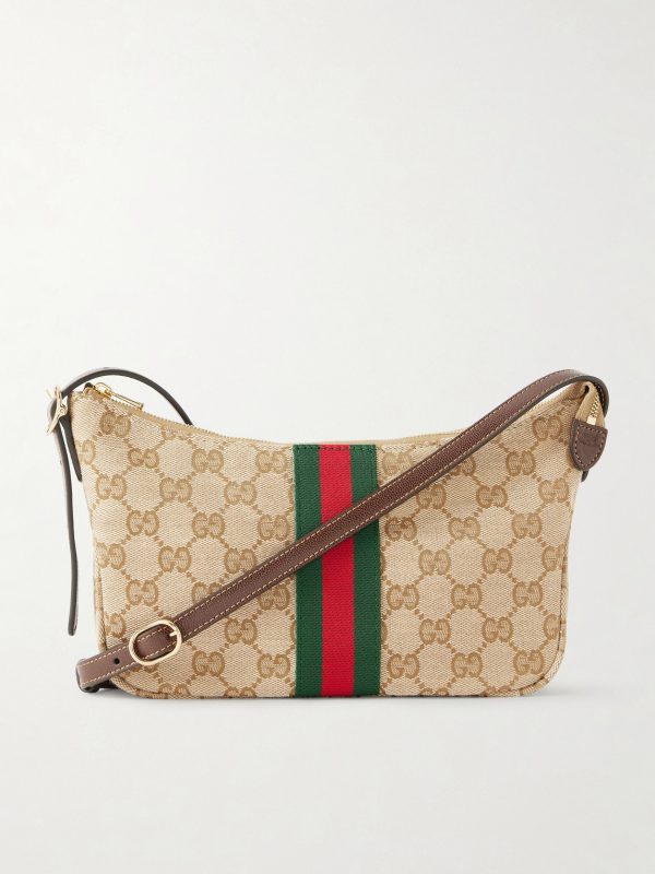 Lunetta Leather-Trimmed Monogrammed Canvas Shoulder Bag