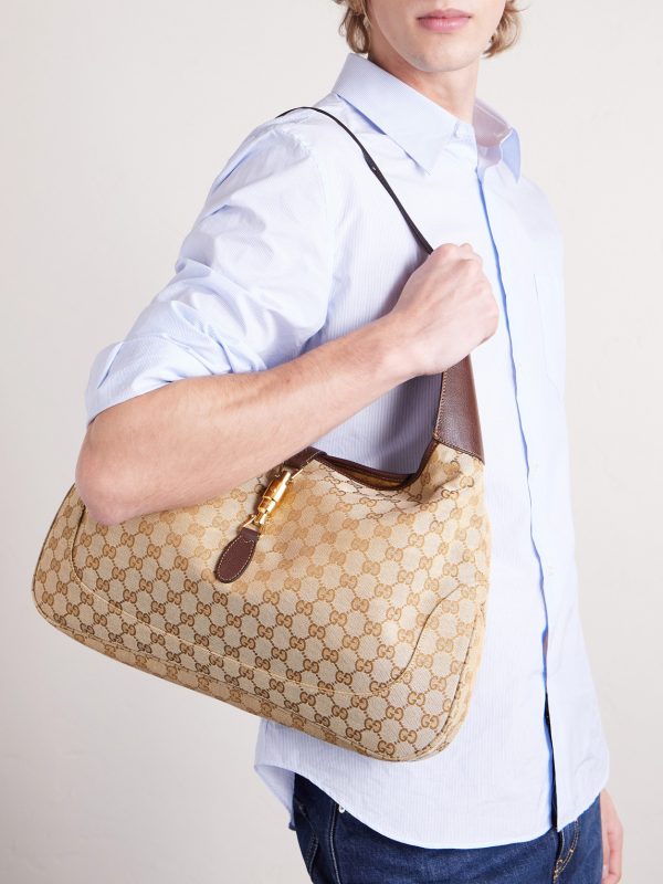 Jackie 1961 Large Leather-Trimmed Monogrammed Canvas Messenger Bag - FR Jackie 1961 Large Leather-Trimmed Monogrammed Canvas Messenger Bag - FR