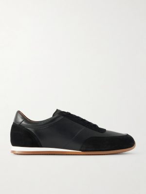 Suede-Trimmed Leather Sneakers