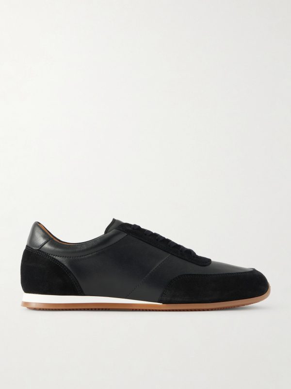 Suede-Trimmed Leather Sneakers
