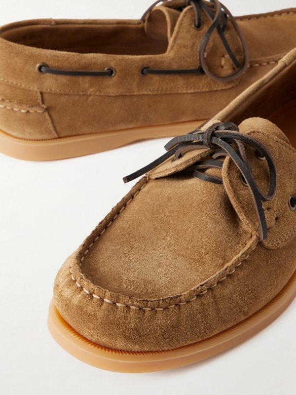 Leather-Trimmed Suede Boat Shoes - CU Leather-Trimmed Suede Boat Shoes - CU