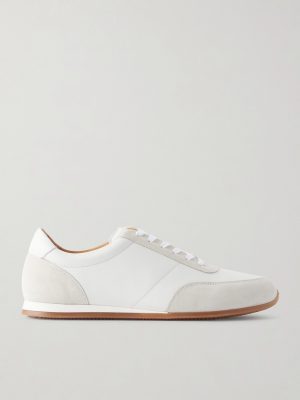 Suede-Trimmed Leather Sneakers