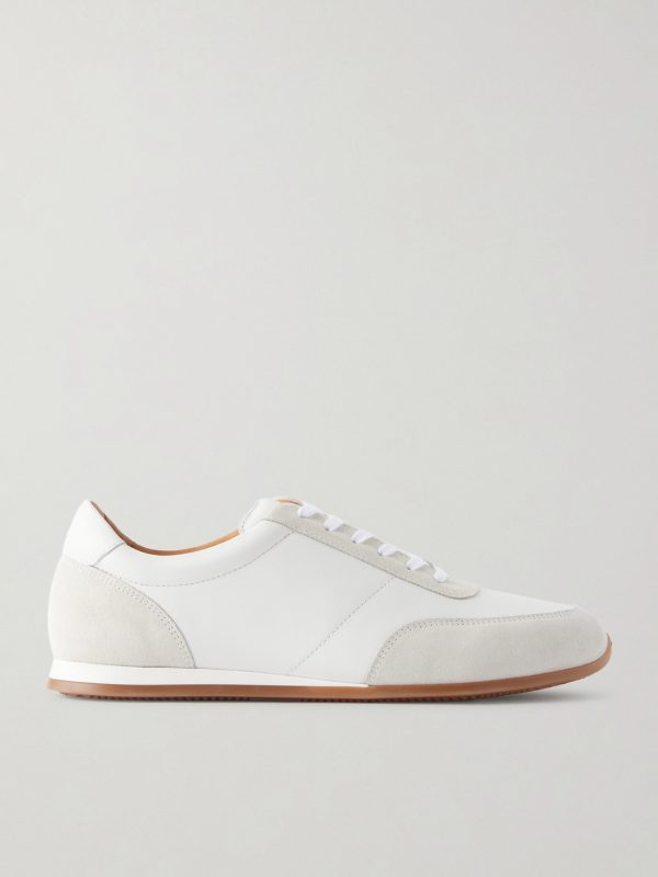 Suede-Trimmed Leather Sneakers