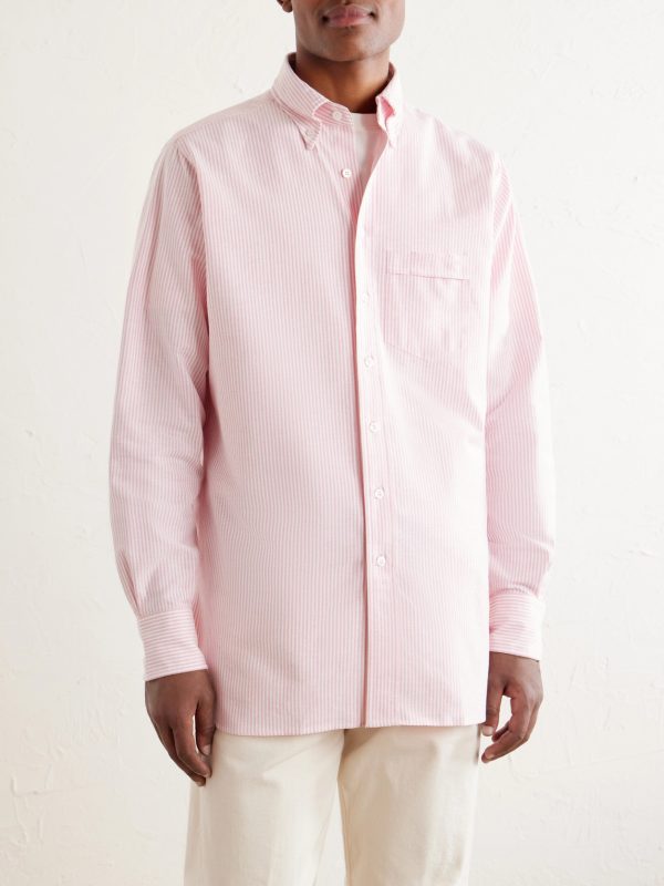 Button-Down Collar Striped Cotton Shirt - FR
