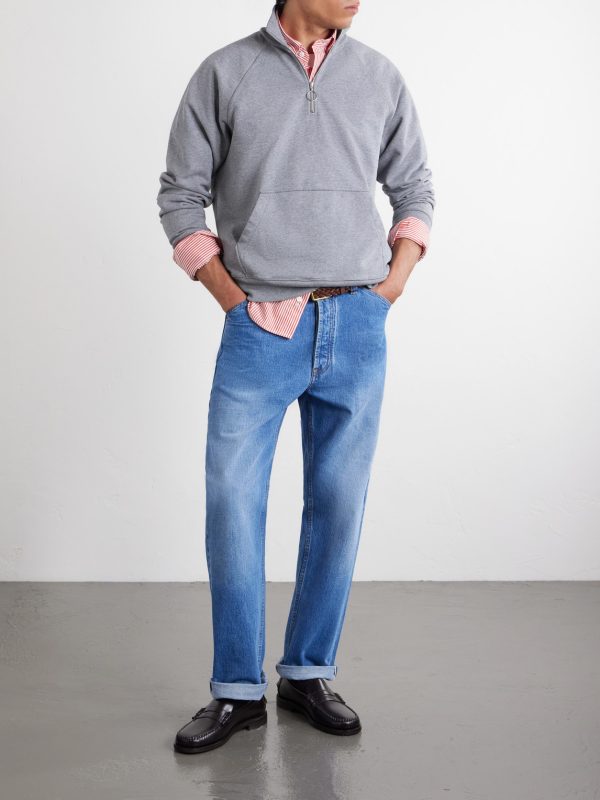 Cotton-Jersey Half-Zip Sweater - OU