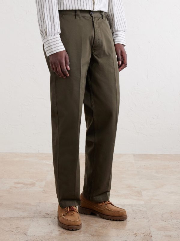Straight-Leg Peached Cotton-Twill Trousers - FR Straight-Leg Peached Cotton-Twill Trousers - FR