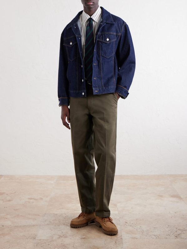 Straight-Leg Peached Cotton-Twill Trousers - OU Straight-Leg Peached Cotton-Twill Trousers - OU