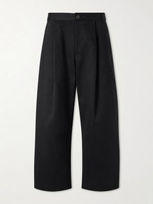 Sorte Wide-Leg Pleated Cotton-Twill Trousers Sorte Wide-Leg Pleated Cotton-Twill Trousers