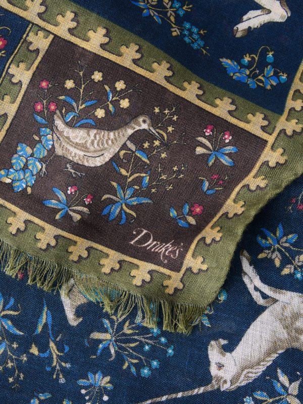 Fringed Printed Wool and Silk-Blend Scarf - CU Fringed Printed Wool and Silk-Blend Scarf - CU