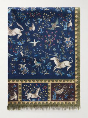 Fringed Printed Wool and Silk-Blend Scarf Fringed Printed Wool and Silk-Blend Scarf