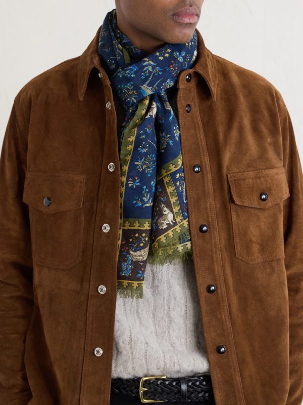 Fringed Printed Wool and Silk-Blend Scarf - OU Fringed Printed Wool and Silk-Blend Scarf - OU
