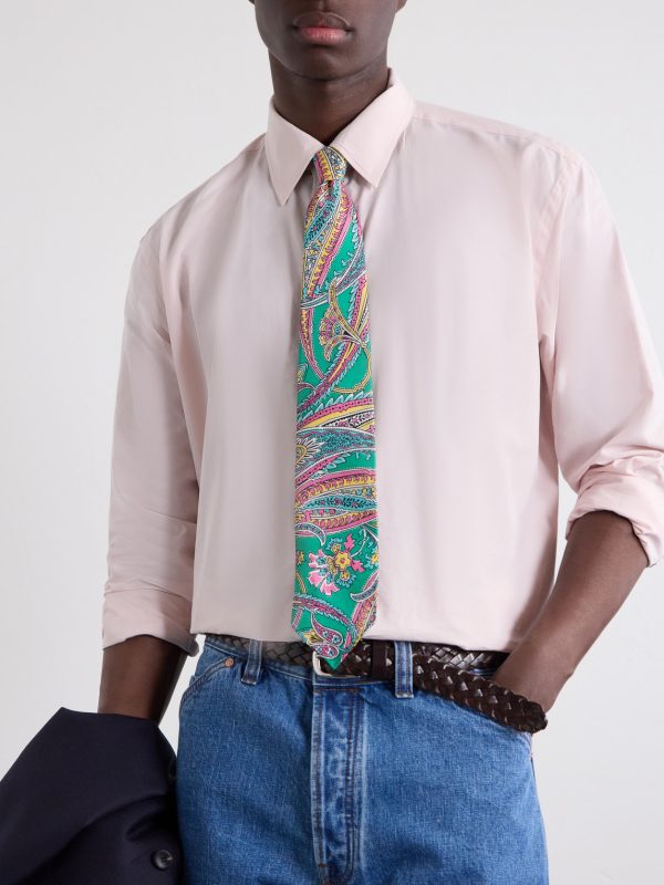 7cm Nouveau Leaves Printed Silk-Shantung Tie - FR