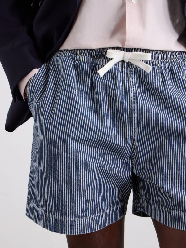 Straight-Leg Striped Cotton Drawstring Shorts - CU Straight-Leg Striped Cotton Drawstring Shorts - CU